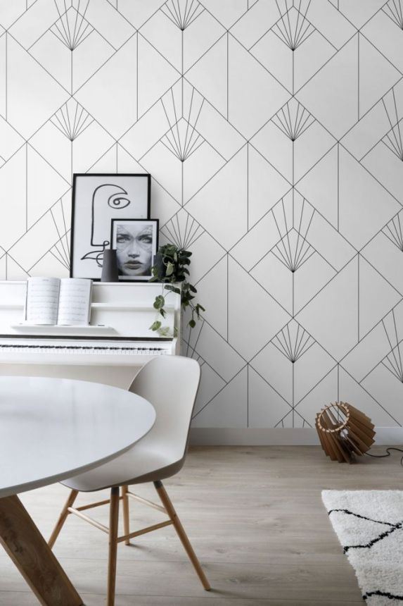 Vliesová obrazová tapeta, černobílý geometrický vzor Art Deco 158934, 150x300cm, Black & White, Esta