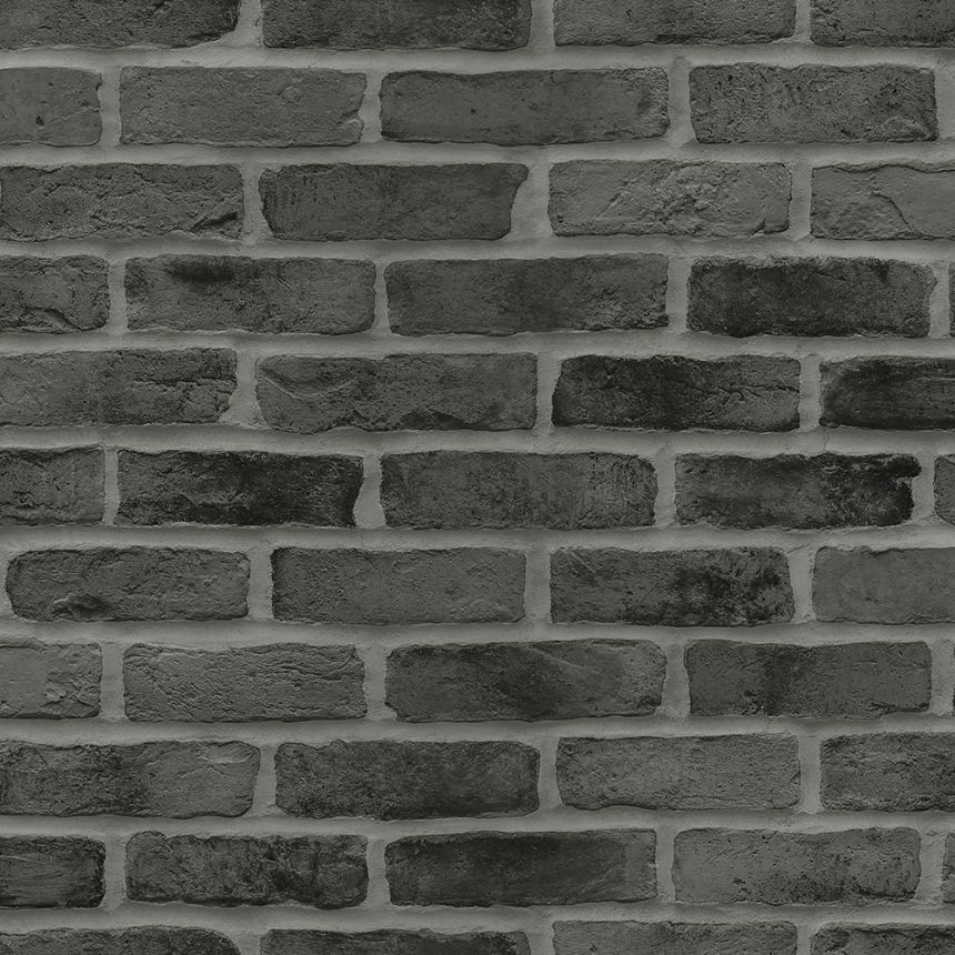 Vliesová černá tapeta na zeď cihly, cihlová zeď 139138, Black & White, Esta