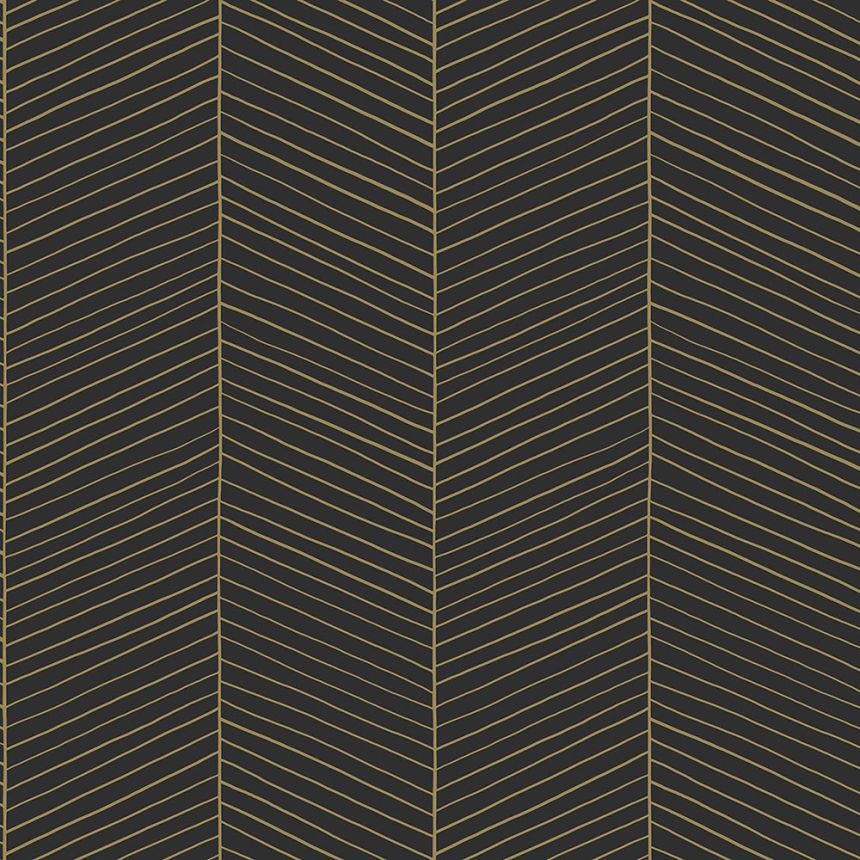 Černo-zlatá vliesová tapeta proužky, pruhy 139136, Black & White, Art Deco, Esta