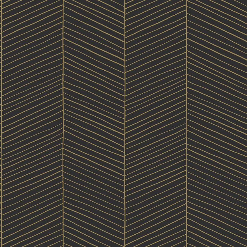Černo-zlatá vliesová tapeta proužky, pruhy 139136, Black & White, Art Deco, Esta