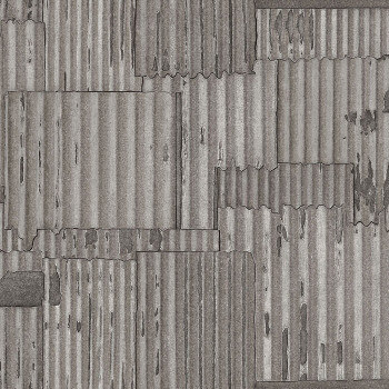 Šedostříbrná vliesová tapeta design vlnitý plech 347618, Matières - Metal, Origin