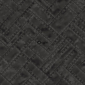 Černá vliesová tapeta, imitace kovových desek s nýty 337240, Matières - Metal, Origin