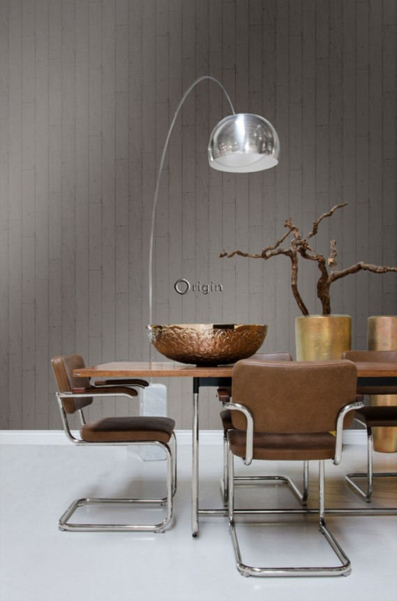 Metalická černostříbrná vliesová tapeta na zeď, imitace dřeva, palubek 347552, Matières - Wood, Origin