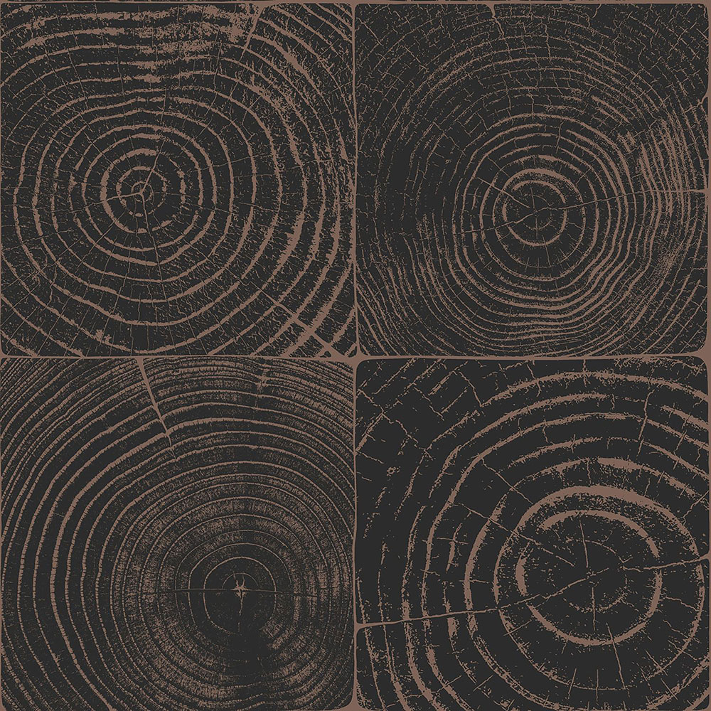 Černo-hnědá vliesová tapeta, imitace dřeva s letokruhy 347550, Matières - Wood, Origin