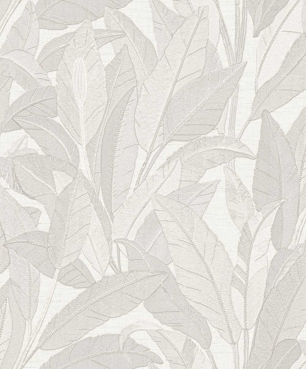 Vliesová tapeta na zeď, bílá, šedo-stříbrná, listy, RE521051, Renaissance, Design Id
