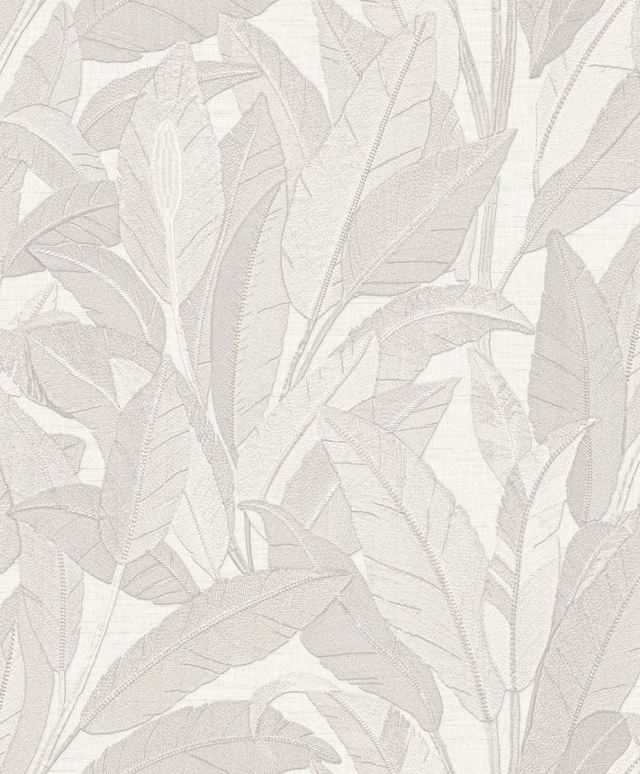 Vliesová tapeta na zeď, bílá, šedo-stříbrná, listy, RE521051, Renaissance, Design Id