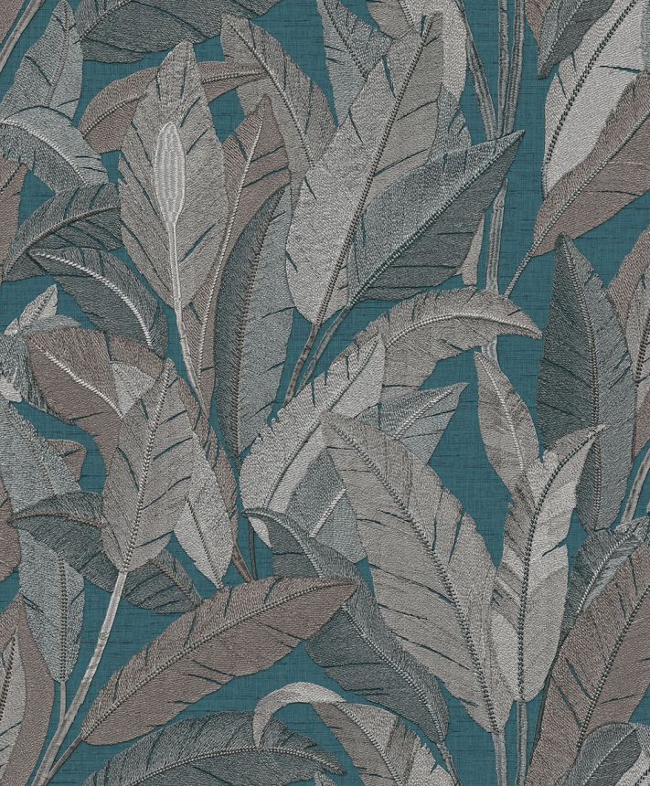 Vliesová tapeta na zeď, petrolejová, šedá, listy, RE521056, Renaissance, Design Id