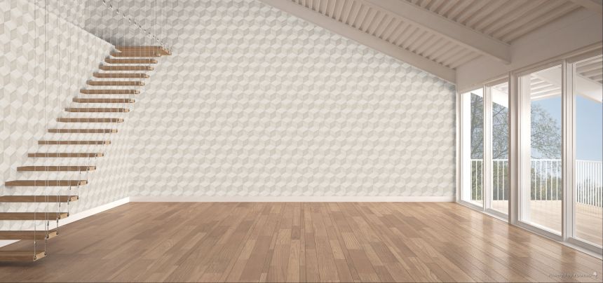 3D vliesová tapeta na zeď, světle béžovo-šedá, imitace dřeva, RE521091, Renaissance, Design Id