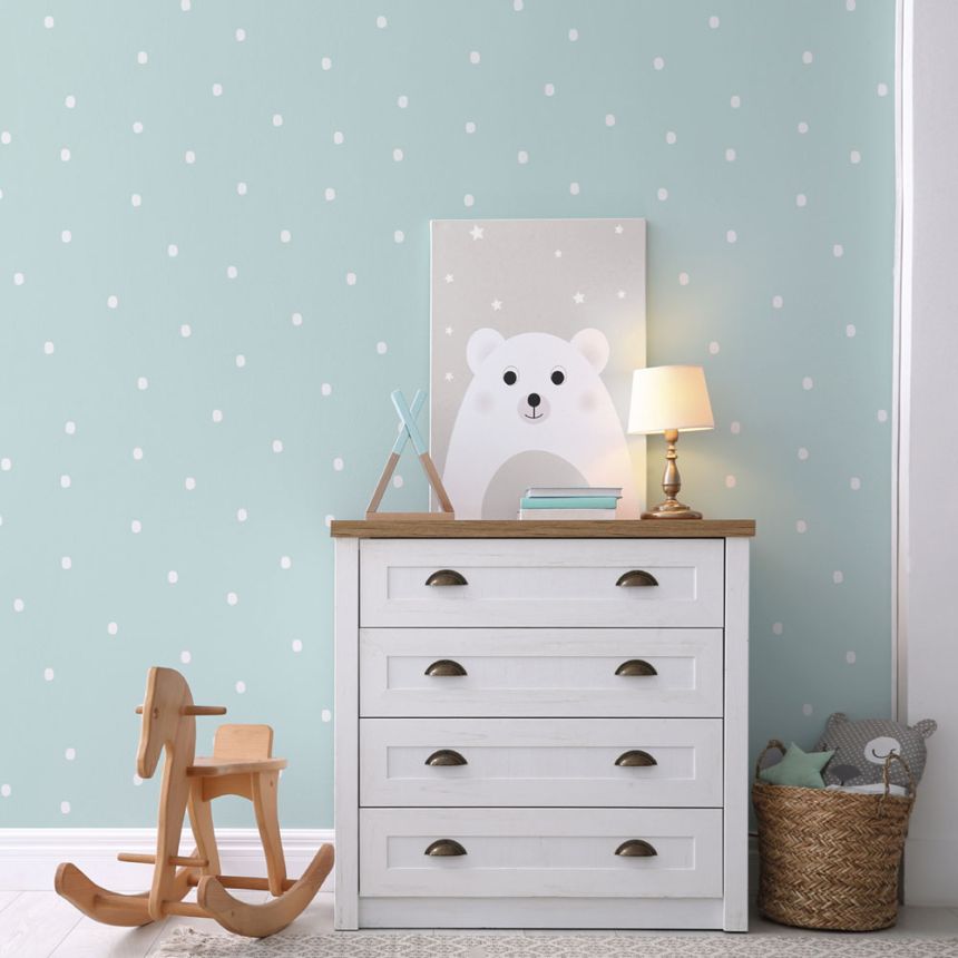 Tyrkysová papírová tapeta s puntíky / skvrnami, 460-1, Pippo, Ichwallcoverings   ROZBALENO