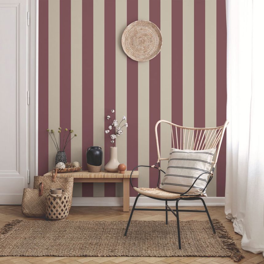 Vliesová tapeta na zeď, červeno-béžová, pruhy, 9814-7, Essential Stripes, Ichwallcoverings   ROZBALENO