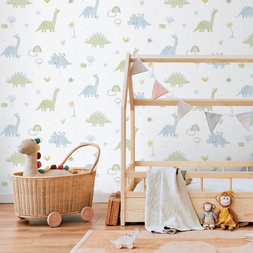 Dětská vliesová tapeta na zeď, modro-zelená, dinosauři, 283-2, Enzo, Ichwallcoverings   ROZBALENO
