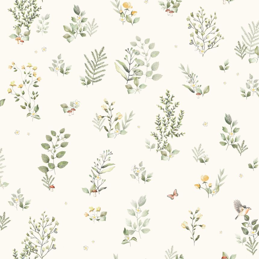 Vliesová tapeta s rostlinami a ptáčky, 973-1, Mika, Ichwallcoverings   ROZBALENO