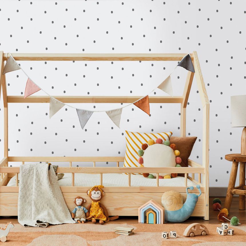 Vliesová tapeta na zeď, bílo-černá, puntíky, flíčky, 291-4, Enzo, Ichwallcoverings   ROZBALENO
