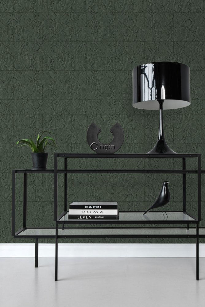 Tmavě zelená vliesová tapeta na zeď, vzor hadí kůže 347789, Luxury Skins, Origin