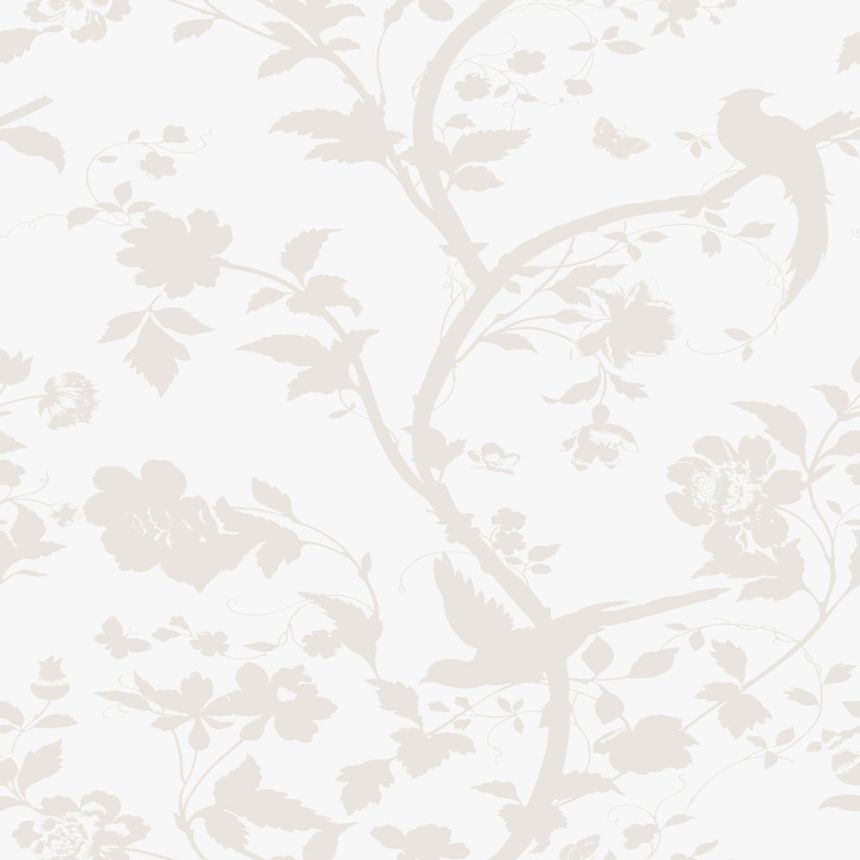 Tapeta s květinami a ptáčky, bílo-krémová, 113391, Laura Ashley Signature   ROZBALENO