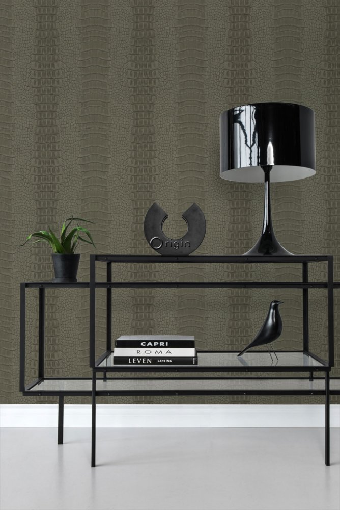 Khaki vliesová tapeta na zeď, imitace krokodýlí kůže 347774, Luxury Skins, Origin