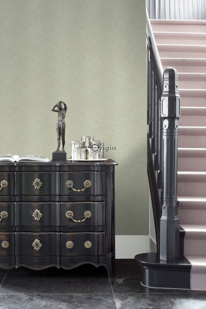 Šedozelená vliesová tapeta na zeď, imitace hadí kůže 347767, Luxury Skins, Origin