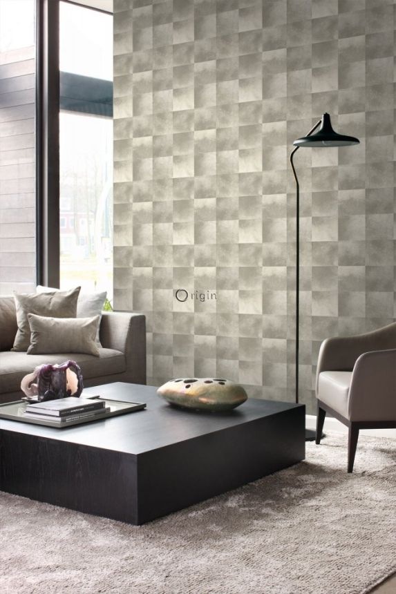 Vliesová tapeta na zeď šedá, čtvercový vzor imitace kožešiny 347323, Luxury Skins, Origin