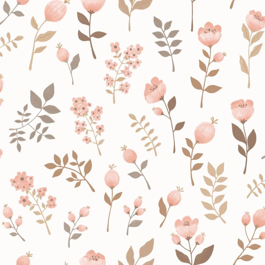 Dětská tapeta s květinami, růžová, zelená, 139692, Floral Fever, Esta Home