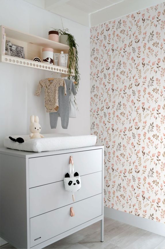 Dětská tapeta s květinami, růžová, zelená, 139692, Floral Fever, Esta Home