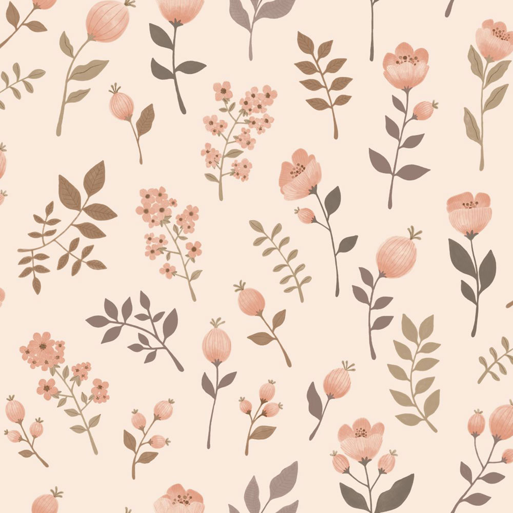 Dětská tapeta s květinami, růžová, béžová, 139693, Floral Fever, Esta Home