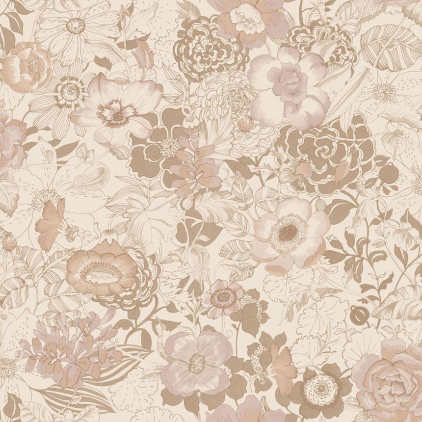 Tapeta s květinami, béžová, starorůžová, 139763, Floral Fever, Esta Home