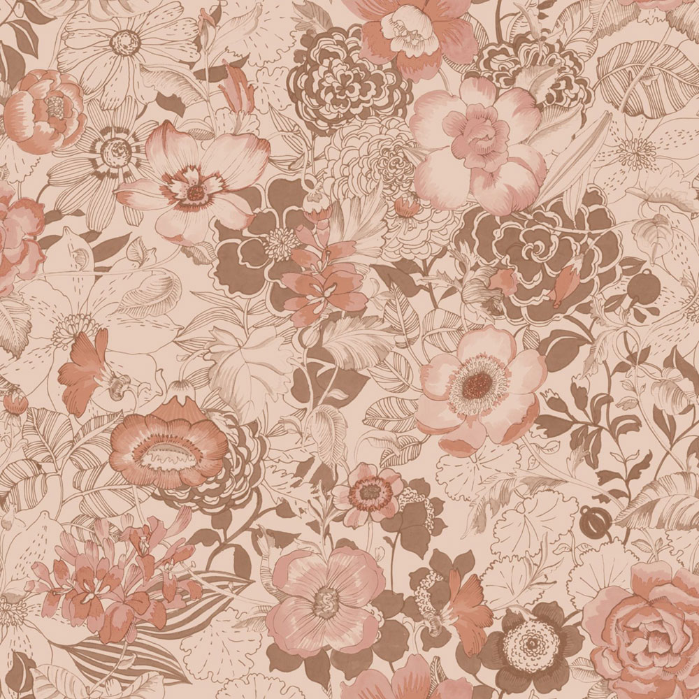 Tapeta s květinami, růžovo-hnědá (terakotová), růžová, 139766, Floral Fever, Esta Home