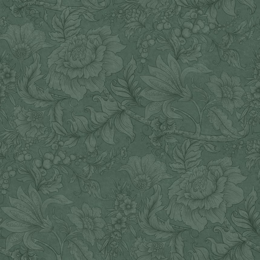 Tapeta s květinami a listy, zelená, 139793, Floral Fever, Esta Home
