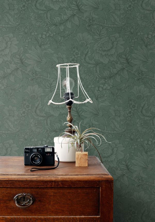 Tapeta s květinami a listy, zelená, 139793, Floral Fever, Esta Home