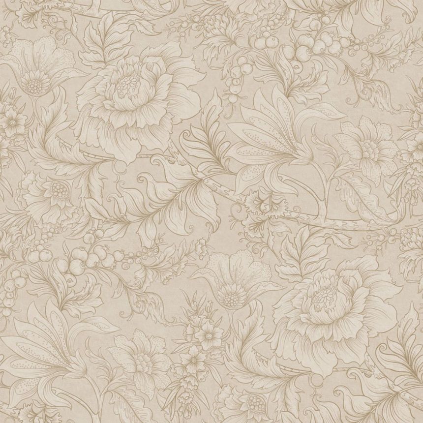 Tapeta s květinami a listy, béžová, 139795, Floral Fever, Esta Home