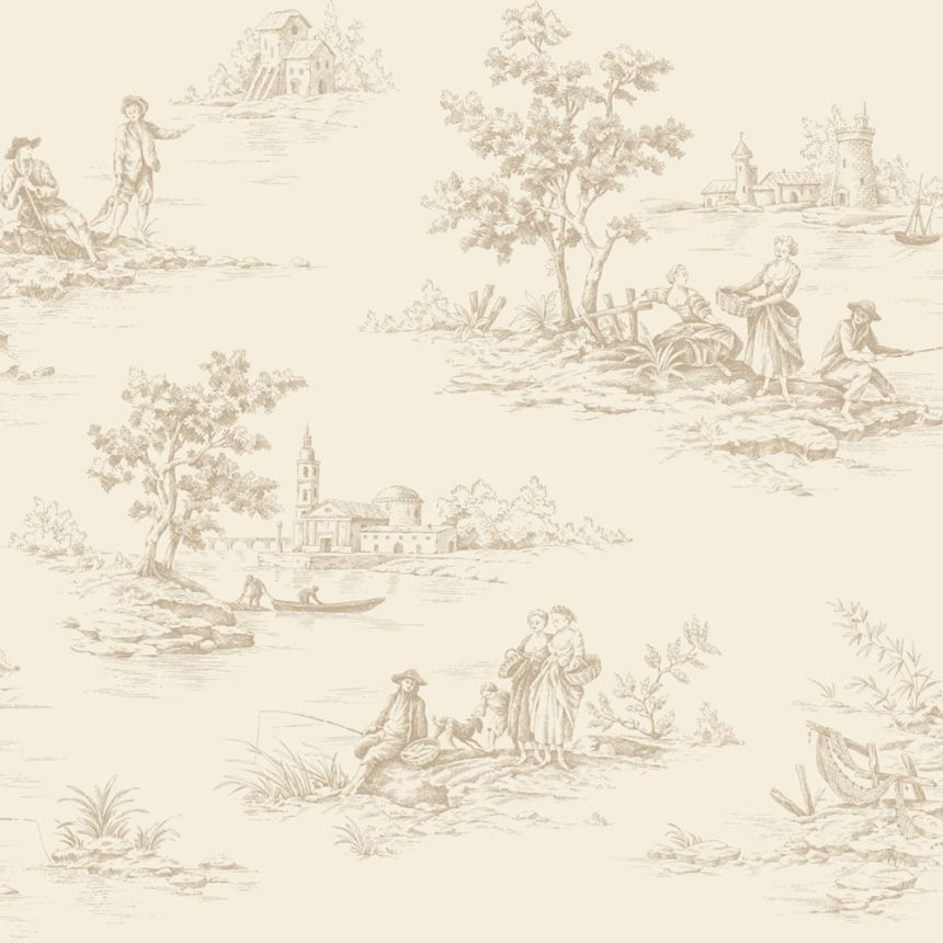 Tapeta s motivem Toile de Jouy, béžová, 139811, Floral Fever, Esta Home