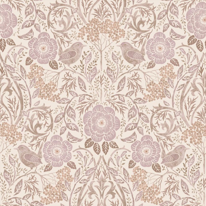 Tapeta s květinami a ptáky, béžová, 139829, Floral Fever, Esta Home