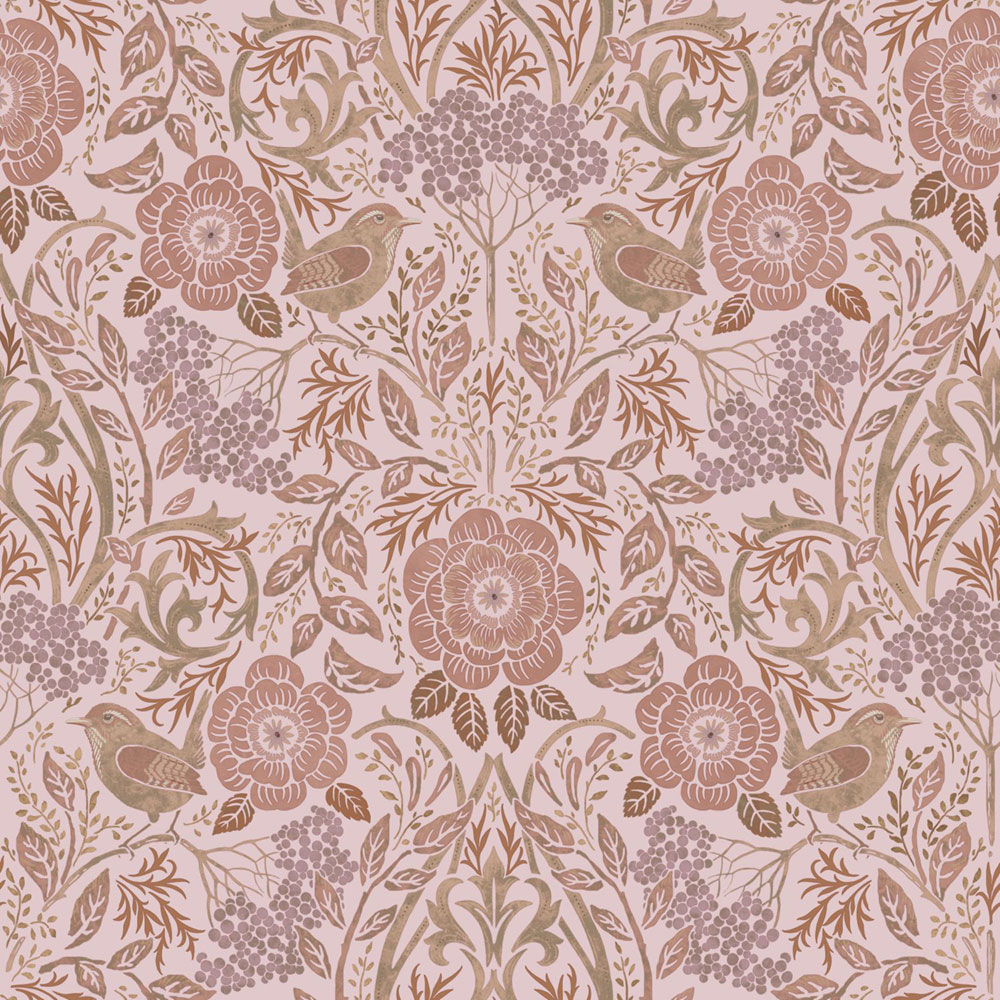 Tapeta s květinami a ptáky, růžová, 139830, Floral Fever, Esta Home