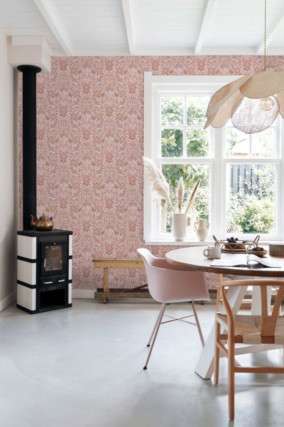 Tapeta s květinami a ptáky, růžová, 139830, Floral Fever, Esta Home