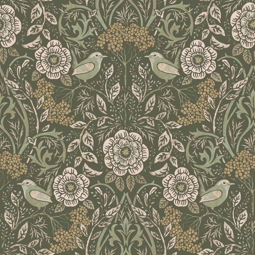 Tapeta s květinami a ptáky, zelená, 139831, Floral Fever, Esta Home