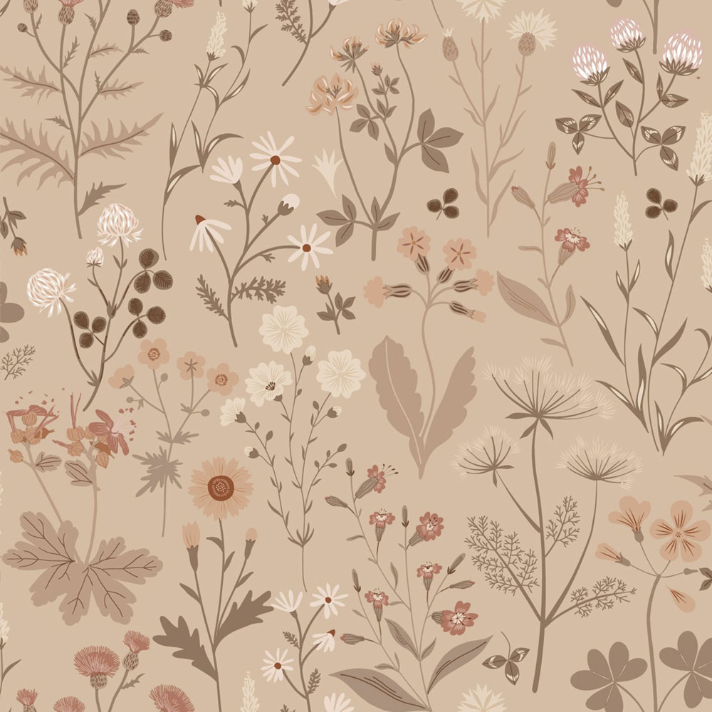 Tapeta s lučními květinami, béžová, 139840, Floral Fever, Esta Home