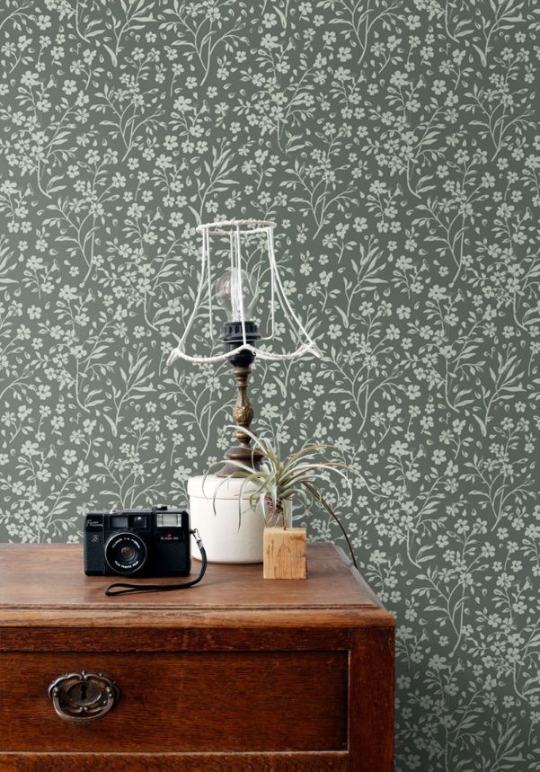 Tapeta s drobnými květinami, zelená, 139878, Floral Fever, Esta Home