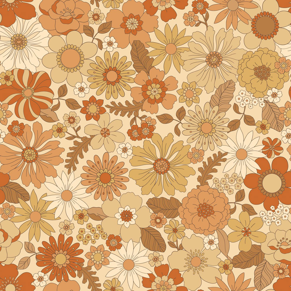 Tapeta s retro květinovým vzorem, žlutá, oranžová, 130963, Floral Fever, Esta Home