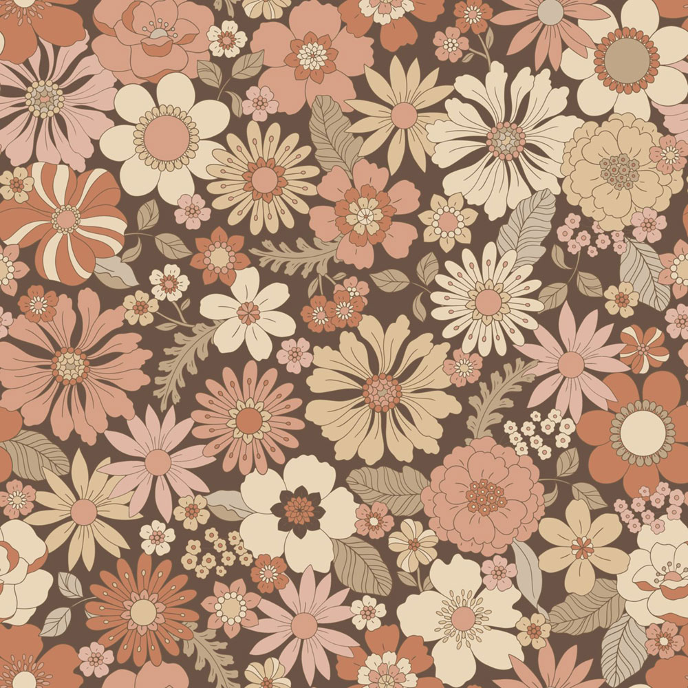 Tapeta s retro květinovým vzorem, hnědá, béžová, 130966, Floral Fever, Esta Home