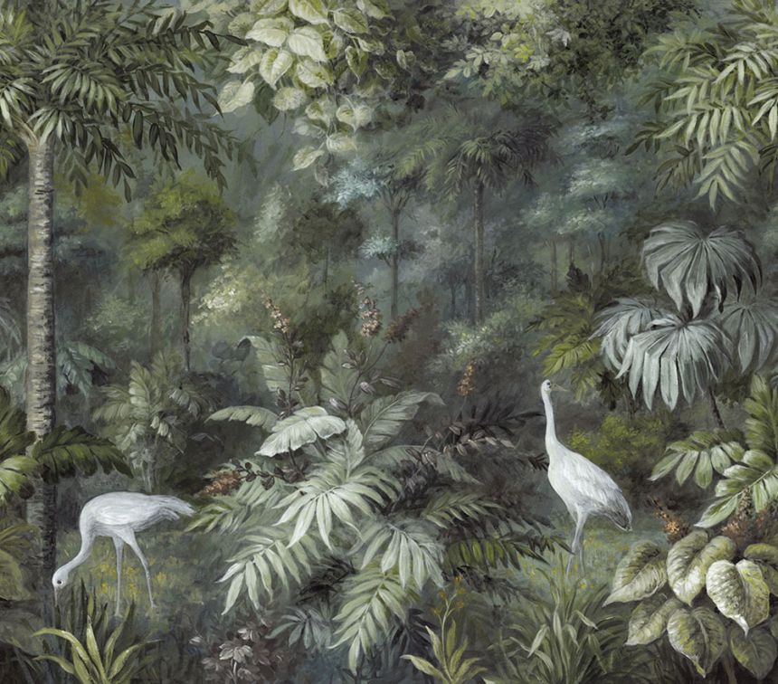 Vliesová obrazová tapeta Tropický les, palmy, listy, ptáci 317408, 318 x 280 cm, Oasis, Eijffinger