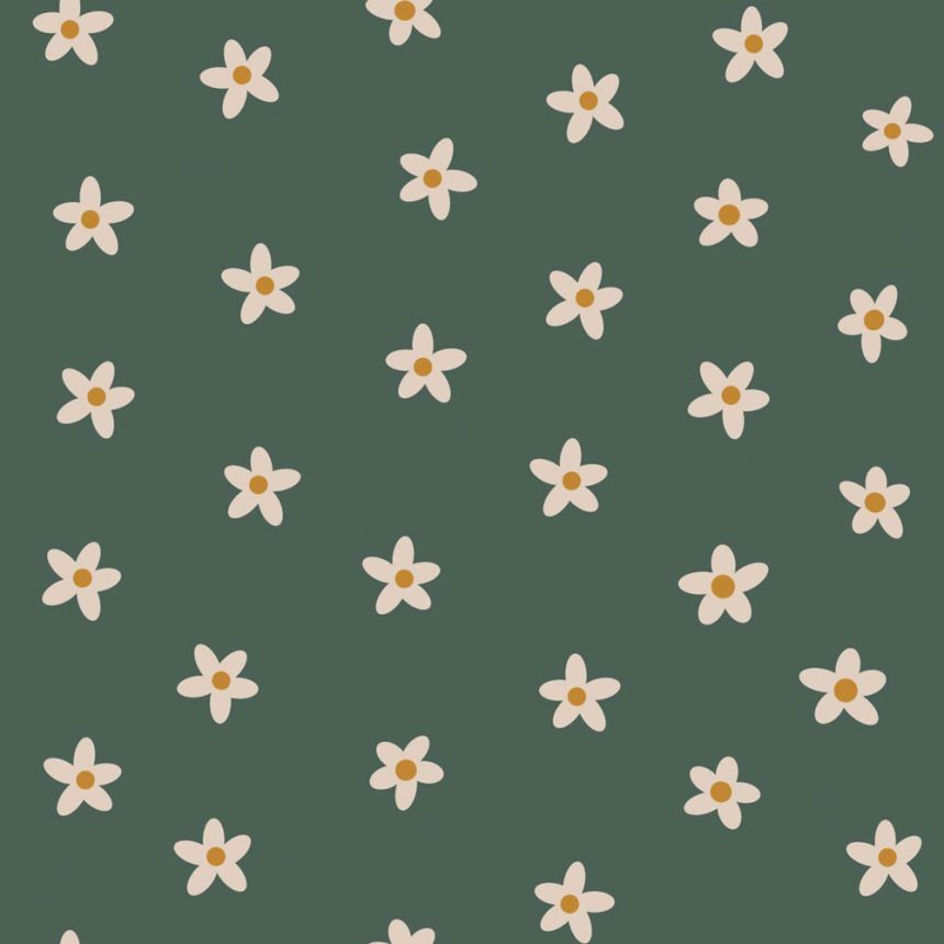 Dětská tapeta s květinami, lahvově zelená, 131116, Floral Fever, Esta Home