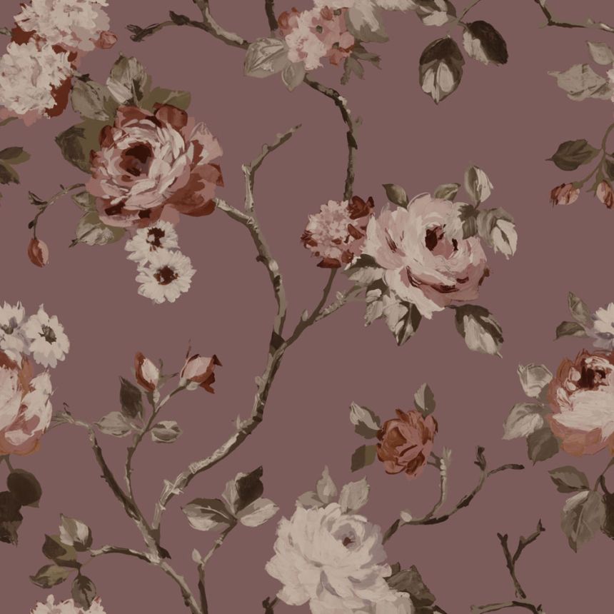 Tapeta s vintage květinovým vzorem, fialová, 131127, Floral Fever, Esta Home