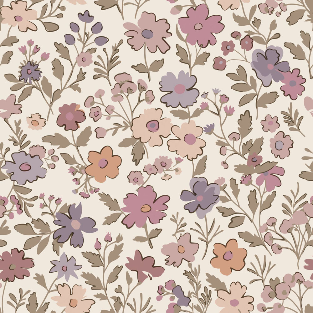 Dětská tapeta s květinami, růžová, fialová, 131323, Floral Fever, Esta Home