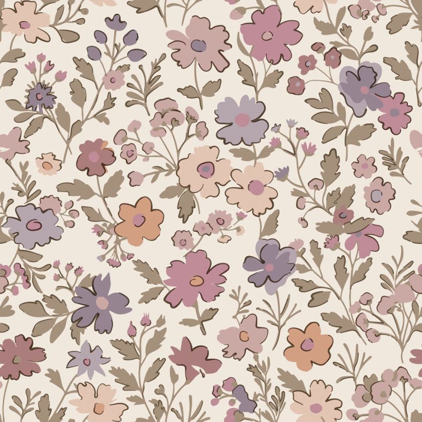 Dětská tapeta s květinami, růžová, fialová, 131323, Floral Fever, Esta Home