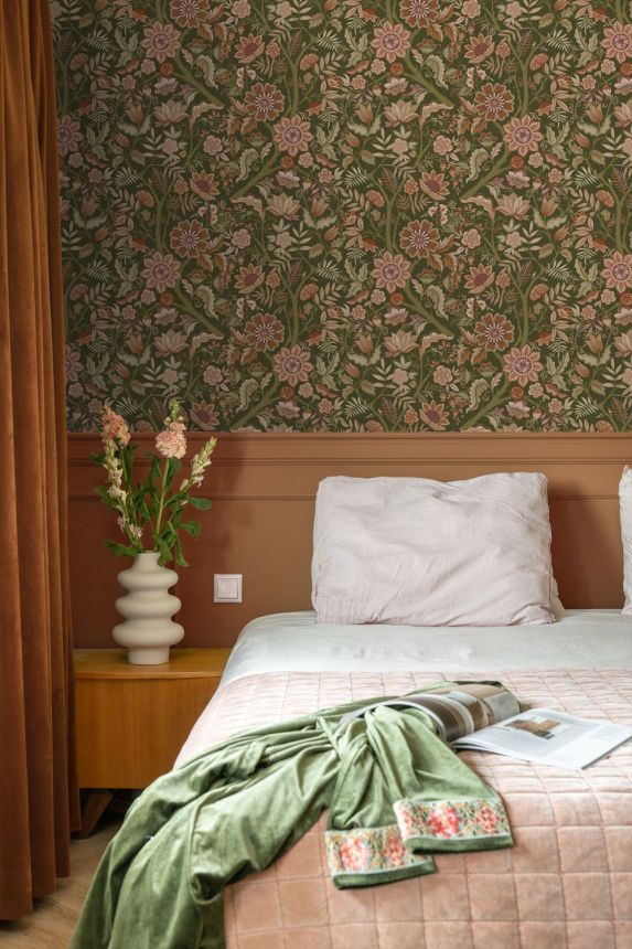 Tapeta s vintage květinových vzorem, zelená, 131334, Floral Fever, Esta Home