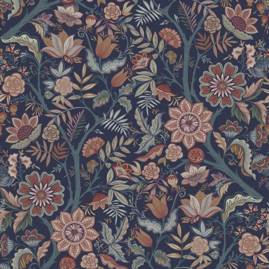 Tapeta s vintage květinových vzorem, modrá, 131335, Floral Fever, Esta Home