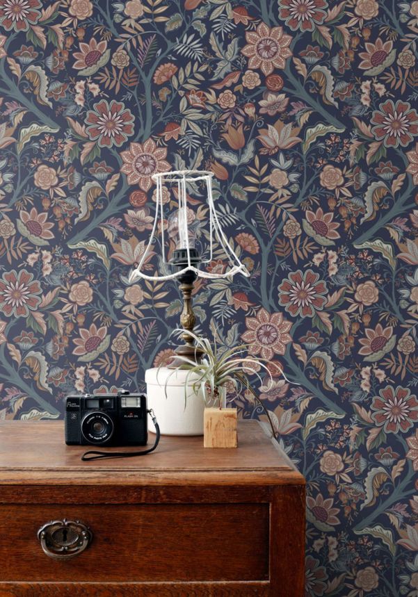 Tapeta s vintage květinových vzorem, modrá, 131335, Floral Fever, Esta Home