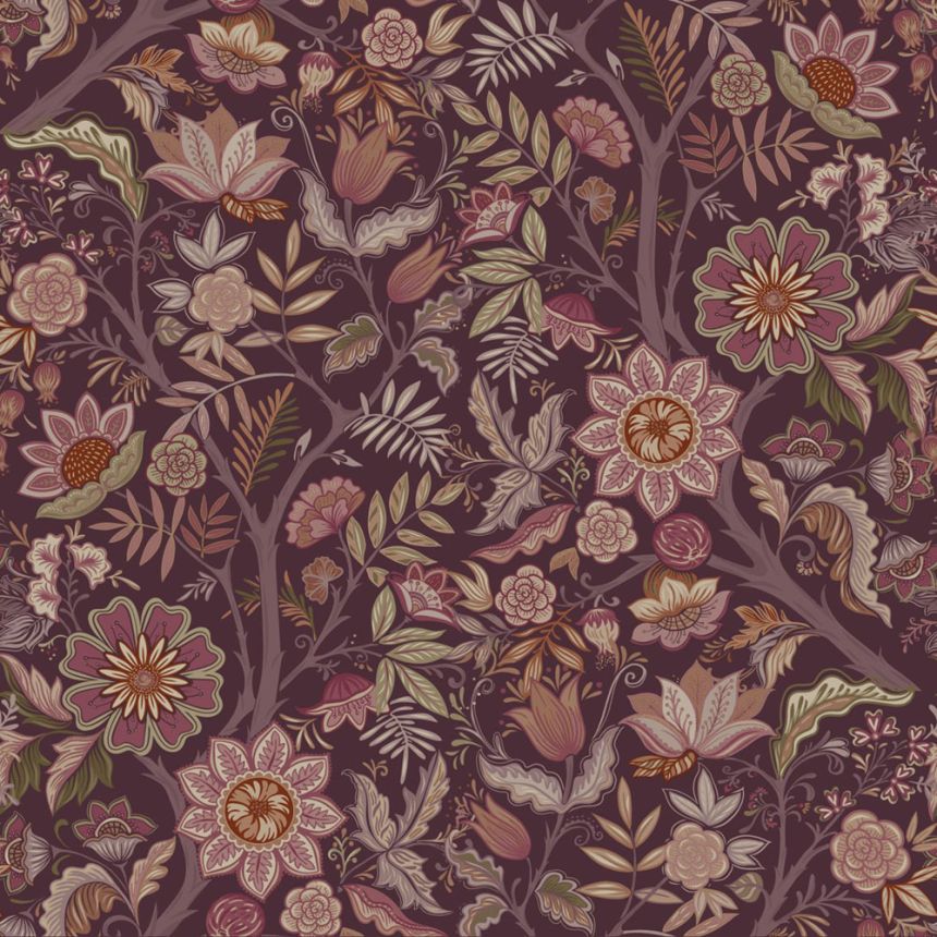 Tapeta s vintage květinových vzorem, purpurová fialová, 131336, Floral Fever, Esta Home