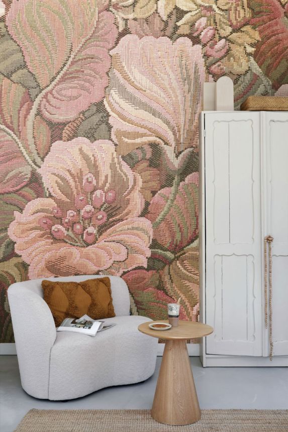 Obrazová tapeta s květinami, růžová, zelená, 159467, Floral Fever, Esta Home