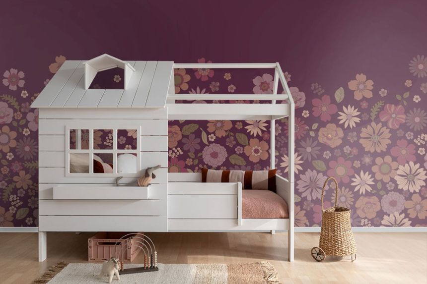 Obrazová tapeta s retro květinovým vzorem, fialová, 159590, Floral Fever, Esta Home